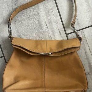 Alfani Tan and Silver Shoulder Bag with Fold-Over Design